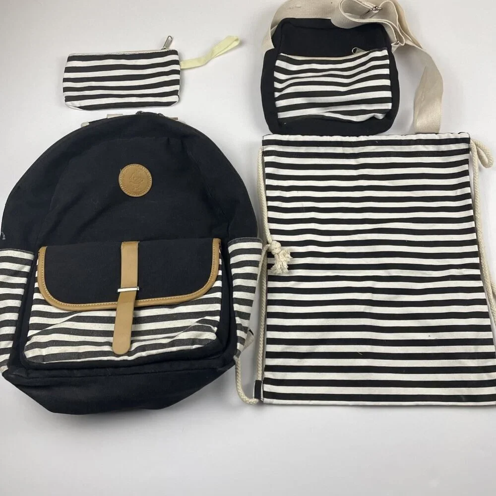 The Idyll of Collie and Golden Retriever 4pc Backpack Bag Travel School Striped